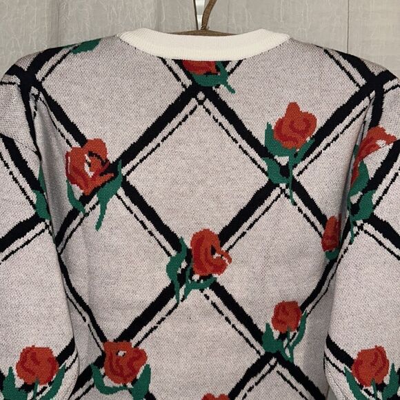 Anthro XXSP Maeve White Oversized Crop Crewneck Trellis Floral Pullover - Picture 16 of 17